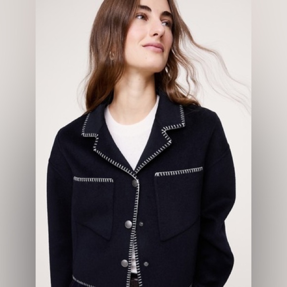 DOUBLE-FACED SHORT JACKET WITH BLANKET STITCH
